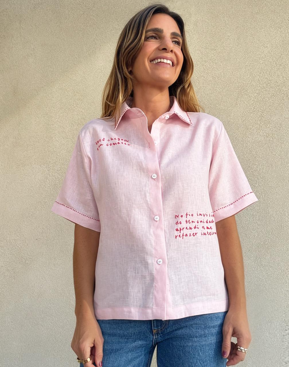 Camisa Manga Curta Afeto Rosa