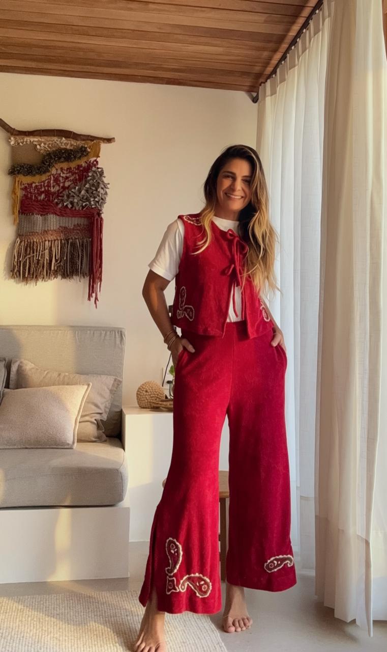 Colete Plush Entrelaços Vermelho