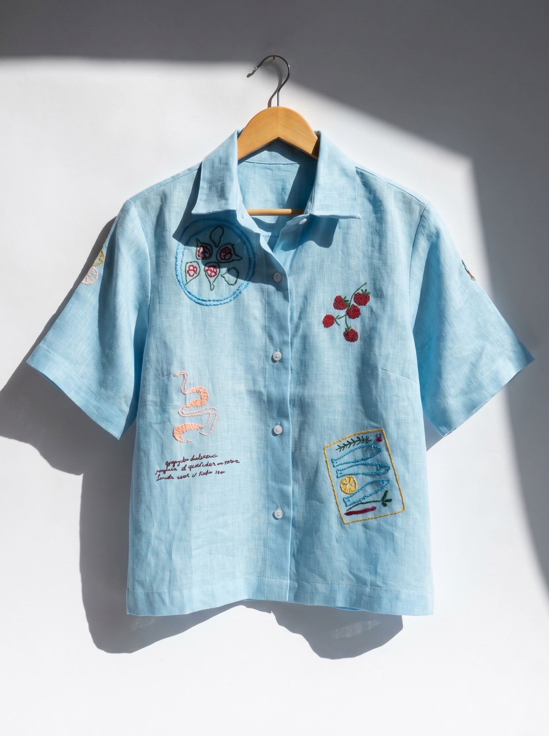Camisa Manga Curta Oliva Azul