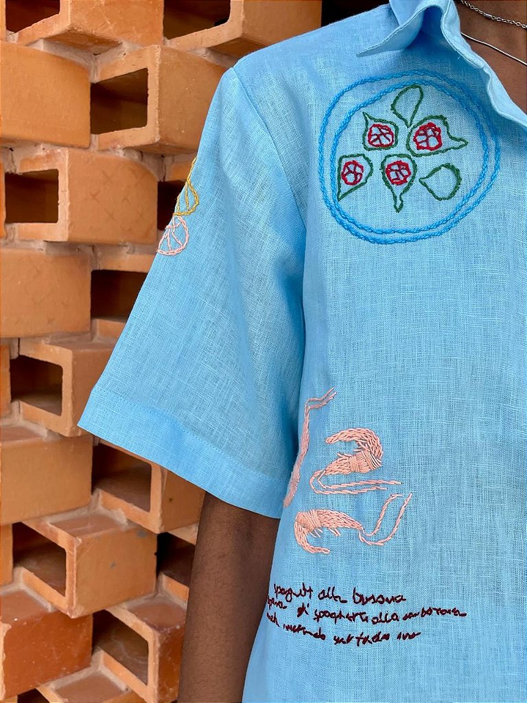 Camisa Manga Curta Oliva Azul