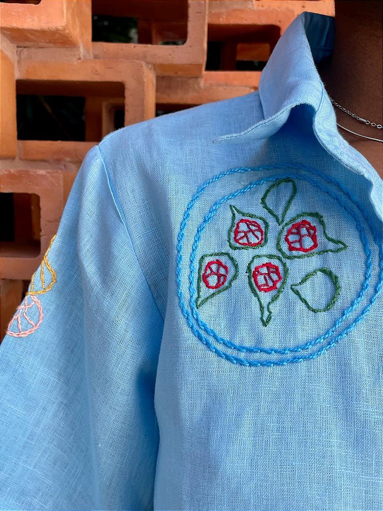 Camisa Manga Curta Oliva Azul
