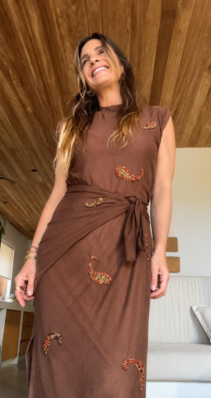 Vestido Tule Nômade Marrom