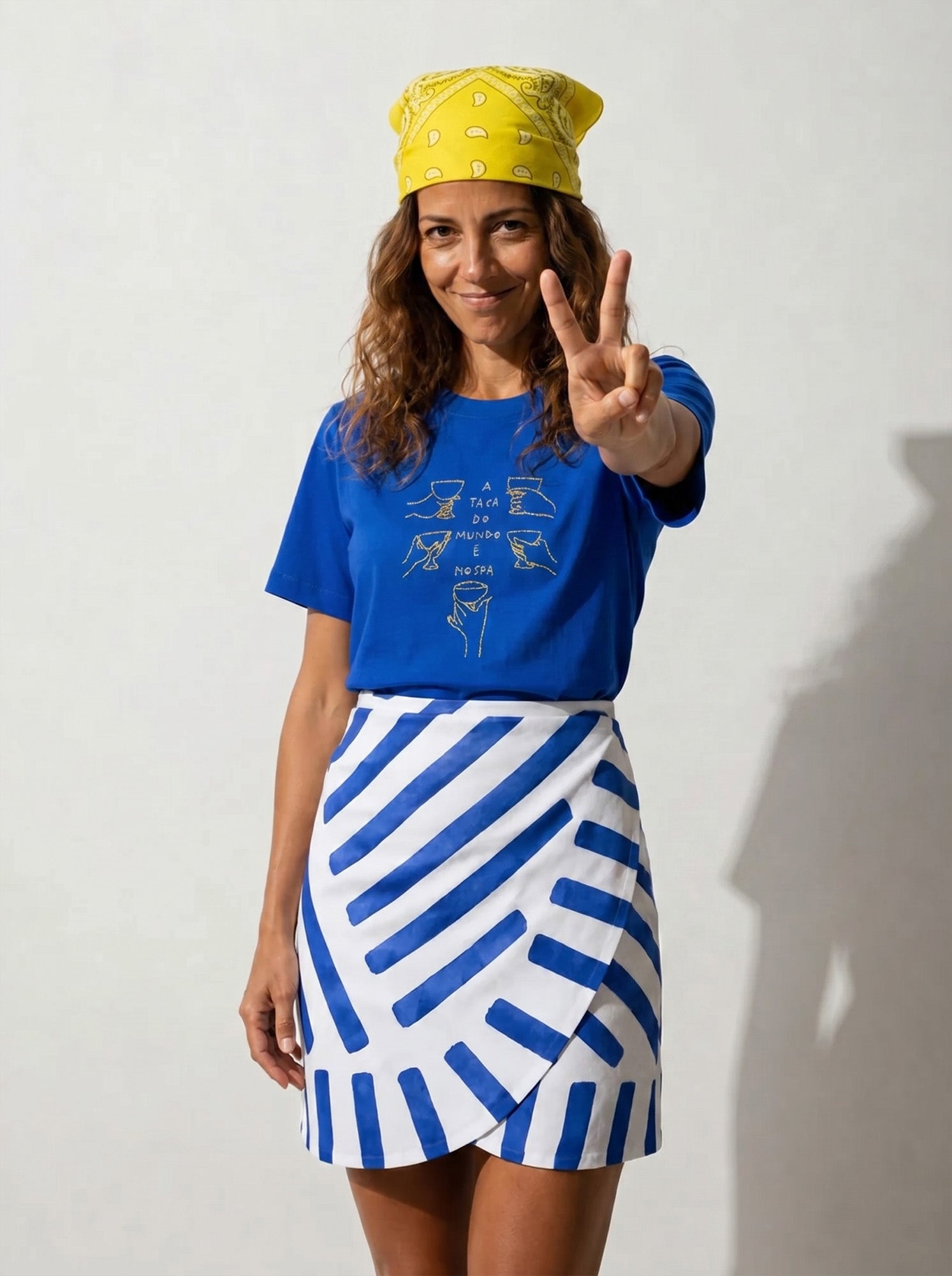 Saia Pareô Curta Listrada Azul