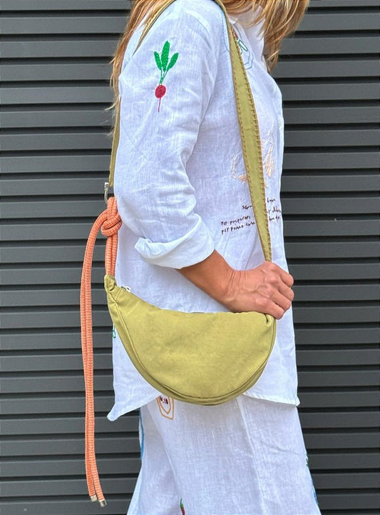 Bolsa Transversal Baguete Verde e Ocre