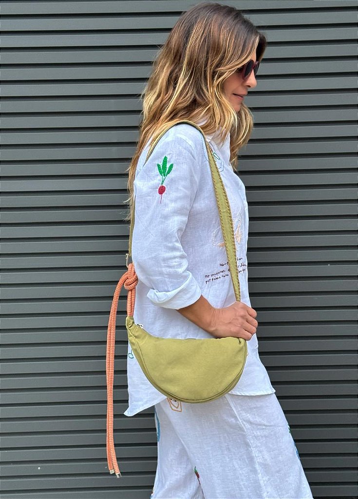 Bolsa Transversal Baguete Verde e Ocre