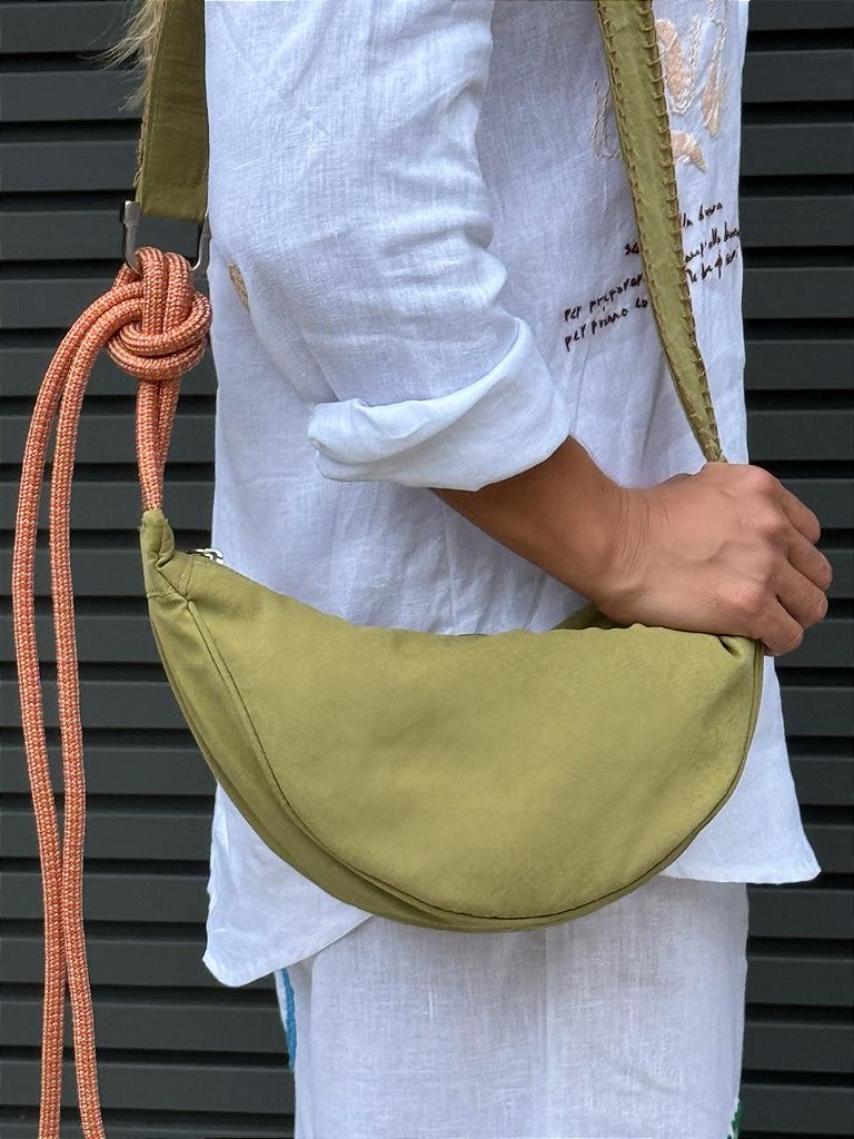 Bolsa Transversal Baguete Verde e Ocre