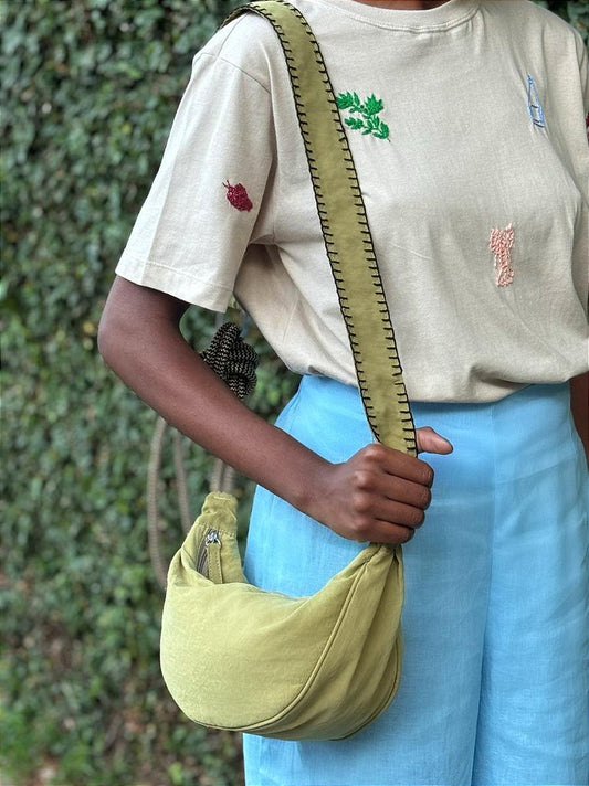 Bolsa Transversal Baguete Corda Verde e Preta