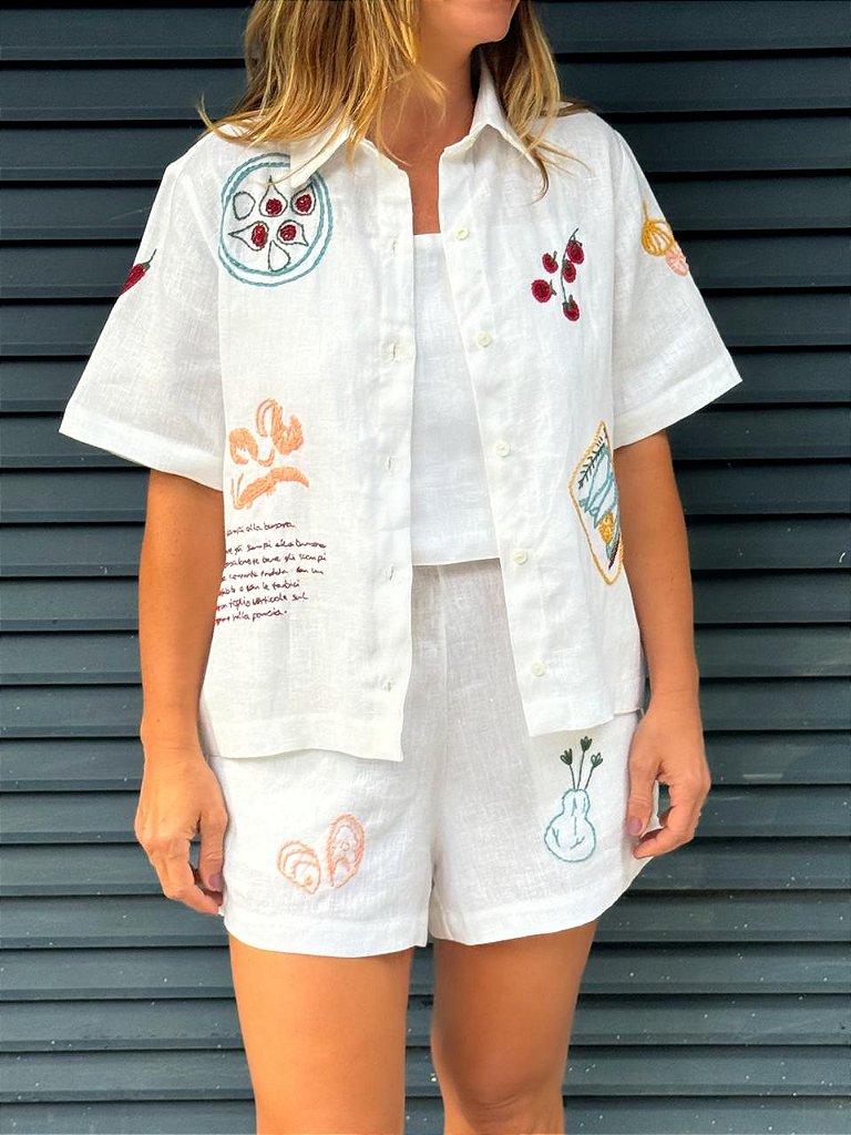 Camisa Manga Curta Oliva Branca