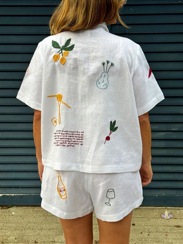 Camisa Manga Curta Oliva Branca