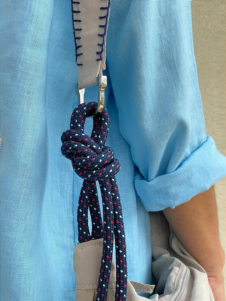 Bolsa Transversal Baguete Cinza Corda Azul