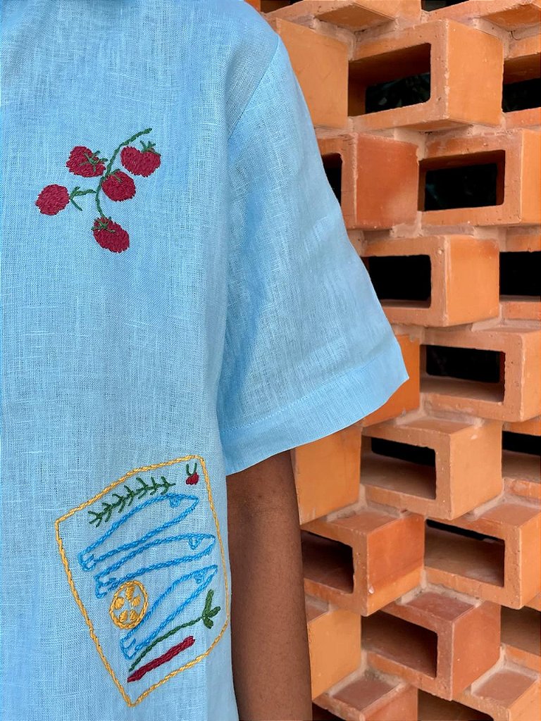 Camisa Manga Curta Oliva Azul