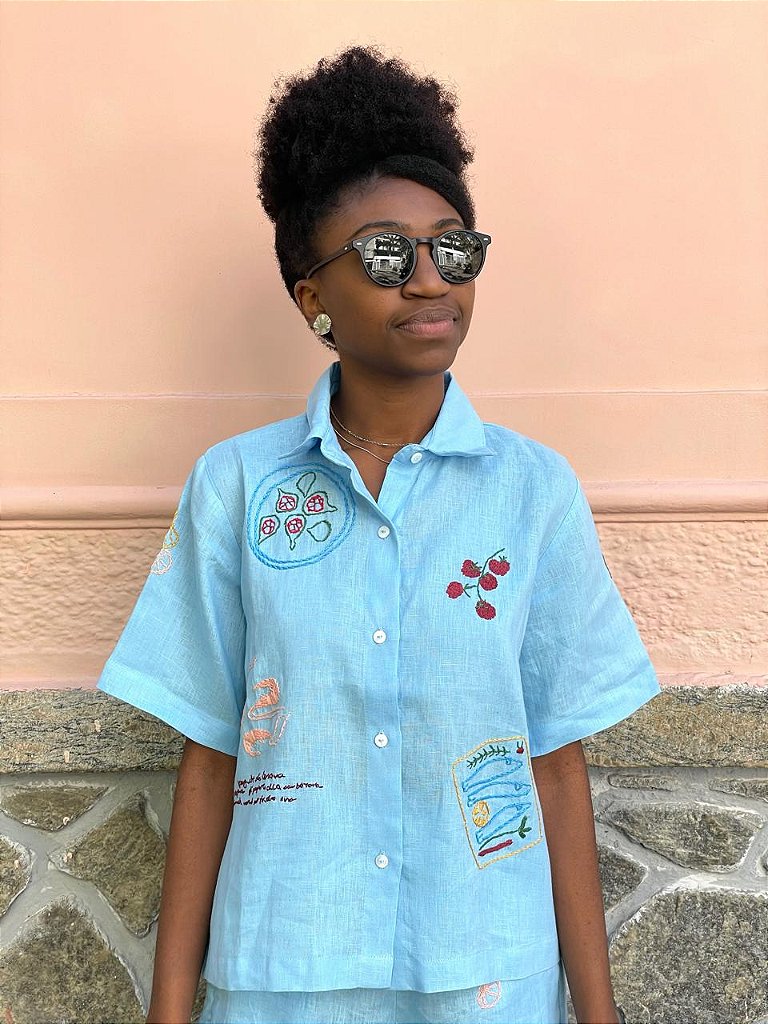 Camisa Manga Curta Oliva Azul